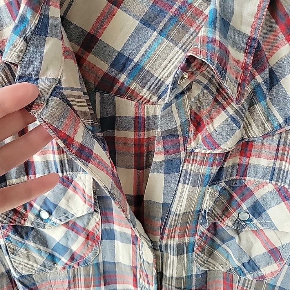 Alessandro Miele Womens Medium Plaid Shirt Dress 3/4 Sleeves Frayed Curved Hem - Picture 5 of 12